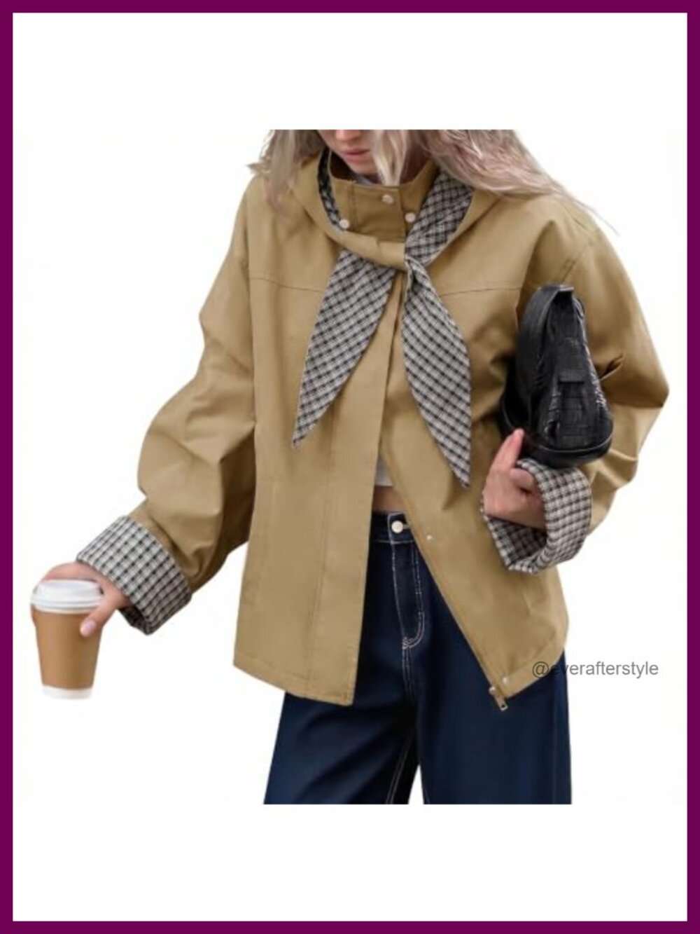 Womens Cropped Trench Coat Plaid Detachable Hood Lightweight Fall Jacket